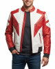 Men’s White and Red Street Racer Biker Leather Jacket