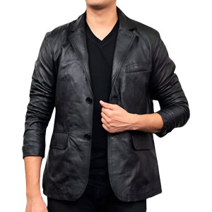 Mens Black Leather Blazer