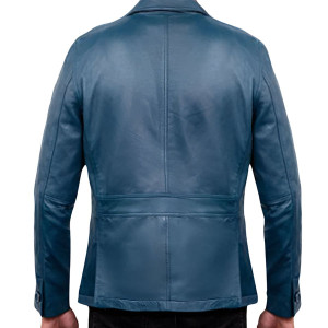 Mens Blue Real Leather Coat