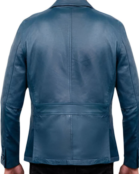 Mens Blue Real Leather Coat