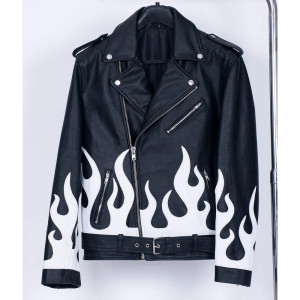 Meteor Flames Leather Biker Jacket