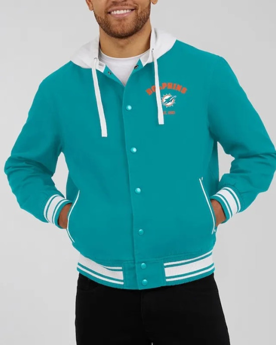 Miami Dolphins Aqua Cotton Hooded Jacket Miami Dolphins Aqua Cotton Hooded Jacket