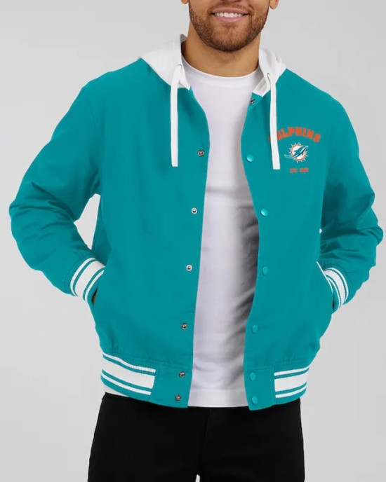 Miami Dolphins Aqua Cotton Hooded Jacket Miami Dolphins Aqua Cotton Hooded Jacket