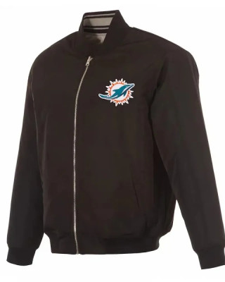 Miami Dolphins Black/Gray Full-Zip Reversible Flight Jacket