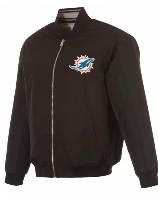 Miami Dolphins Black/Gray Full-Zip Reversible Flight Jacket Miami Dolphins Black/Gray Full-Zip Reversible Flight Jacket