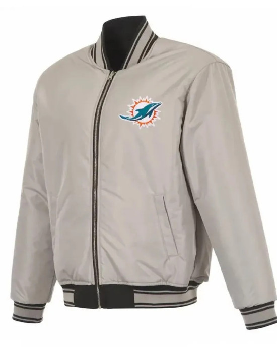 Miami Dolphins Black/Gray Full-Zip Reversible Flight Jacket Miami Dolphins Black/Gray Full-Zip Reversible Flight Jacket