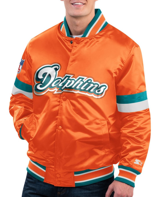 Miami Dolphins Gridiron Classics Home Game Orange Satin Jacket Miami Dolphins Gridiron Classics Home Game Orange Satin Jacket