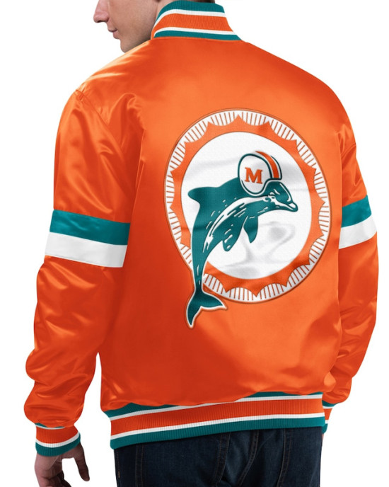 Miami Dolphins Gridiron Classics Home Game Orange Satin Jacket Miami Dolphins Gridiron Classics Home Game Orange Satin Jacket