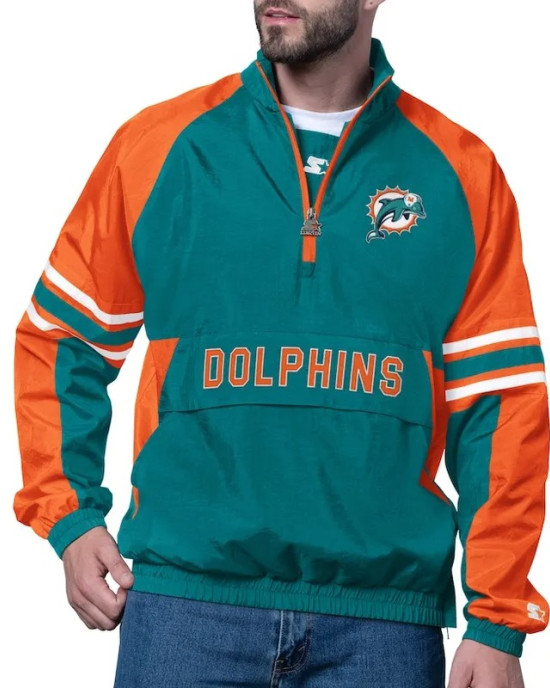 Miami Dolphins Prospect Aqua Jacket - Half-Zip Pullover