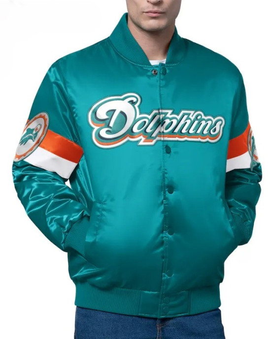 Miami Dolphins Triple Option Varsity Satin Jacket
