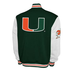 Miami Hurricanes Fleece Green and White Varsity Jacket