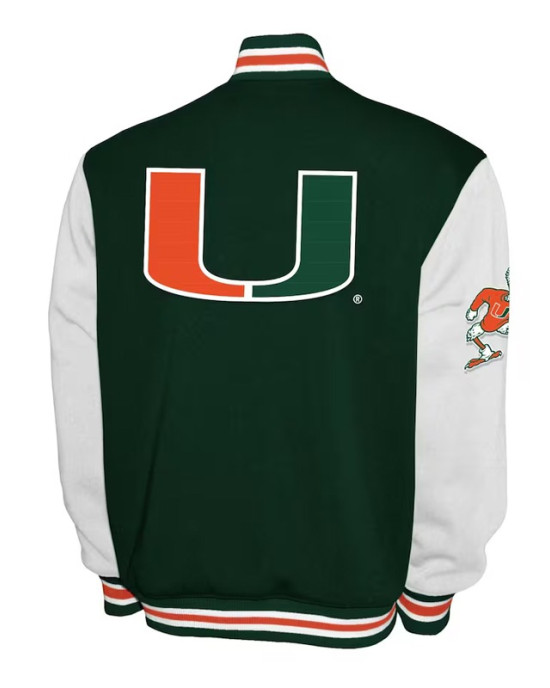 Miami Hurricanes Fleece Green and White Varsity Jacket