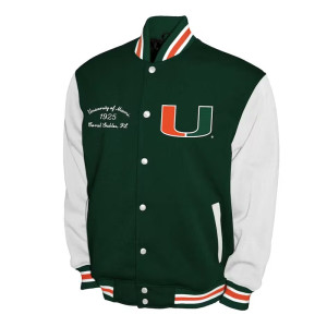 Miami Hurricanes Fleece Green and White Varsity Jacket