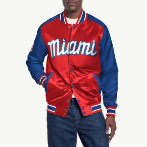 Miami Marlins Red and Blue Varsity Satin Jacket