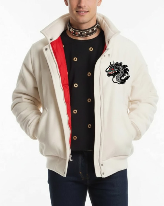 Michael Peters Beat It Dragon Wool White Jacket