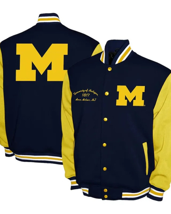 Michigan Wolverines Fleece Navy and Gold Varsity Jacket