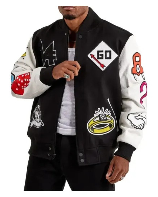 Mills Monopoly Black Wool Varsity Jacket Mills Monopoly Black Wool Varsity Jacket
