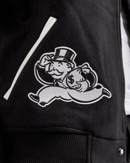Mills Monopoly Black Wool Varsity Jacket Mills Monopoly Black Wool Varsity Jacket