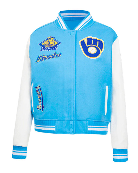 Milwaukee Brewers Classic Blue Wool Varsity Jacket Milwaukee Brewers Classic Blue Wool Varsity Jacket