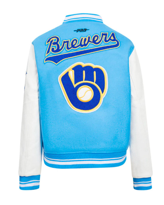 Milwaukee Brewers Classic Blue Wool Varsity Jacket Milwaukee Brewers Classic Blue Wool Varsity Jacket