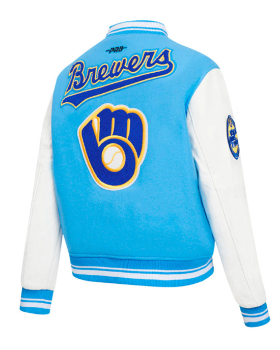 Milwaukee Brewers Classic Blue Wool Varsity Jacket Milwaukee Brewers Classic Blue Wool Varsity Jacket