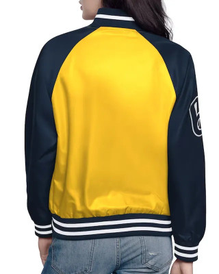 Milwaukee Brewers Home Run Gold/Navy Varsity Full-Snap Satin Jacket