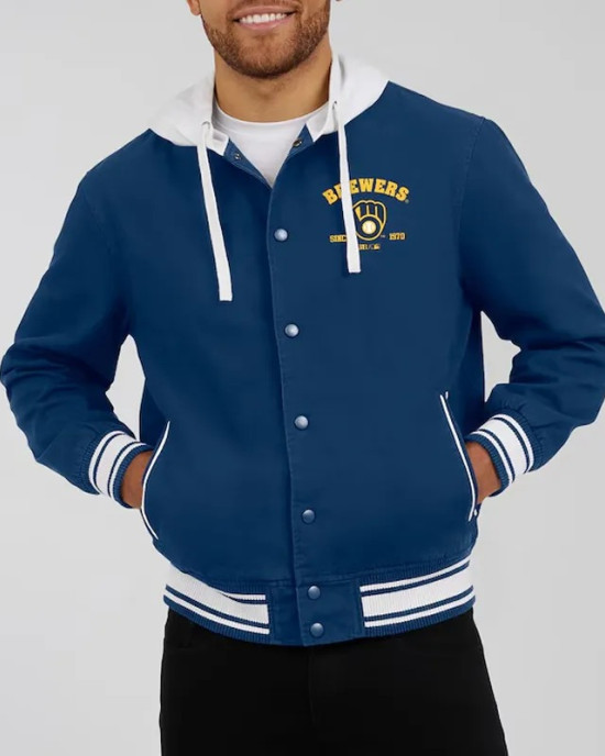 Milwaukee Brewers Navy Cotton Hooded Jacket Milwaukee Brewers Navy Cotton Hooded Jacket