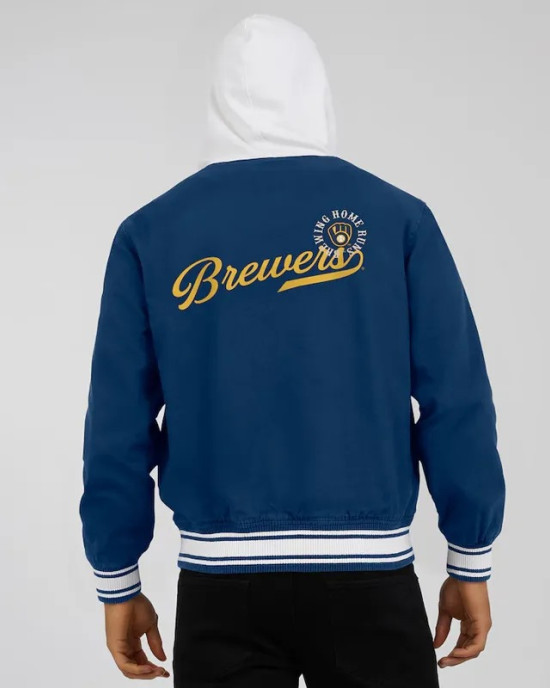 Milwaukee Brewers Navy Cotton Hooded Jacket Milwaukee Brewers Navy Cotton Hooded Jacket