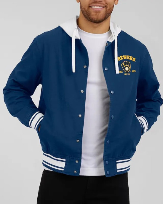 Milwaukee Brewers Navy Cotton Hooded Jacket Milwaukee Brewers Navy Cotton Hooded Jacket