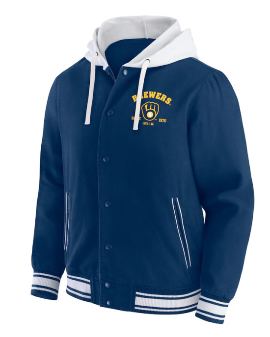 Milwaukee Brewers Navy Cotton Hooded Jacket Milwaukee Brewers Navy Cotton Hooded Jacket