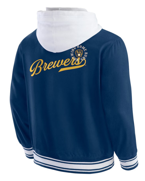 Milwaukee Brewers Navy Cotton Hooded Jacket Milwaukee Brewers Navy Cotton Hooded Jacket