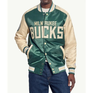 Milwaukee Bucks Green and Cream Varsity Satin Jacket