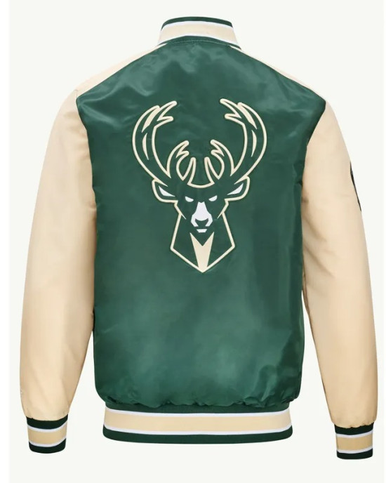Milwaukee Bucks Green and Cream Varsity Satin Jacket