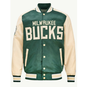 Milwaukee Bucks Green and Cream Varsity Satin Jacket