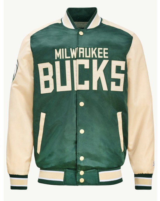 Milwaukee Bucks Green and Cream Varsity Satin Jacket