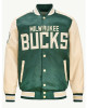 Milwaukee Bucks Green and Cream Varsity Satin Jacket