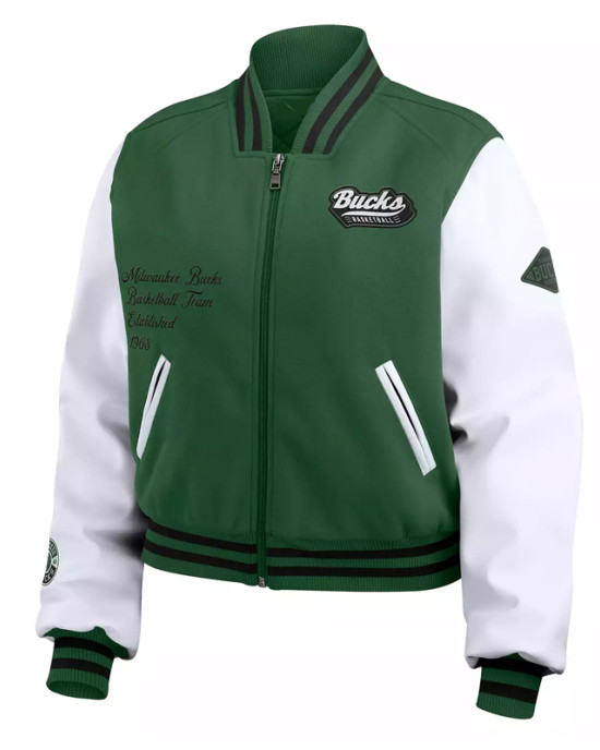 Milwaukee Bucks Green White Varsity Full-Zip Jacket Milwaukee Bucks Green White Varsity Full-Zip Jacket