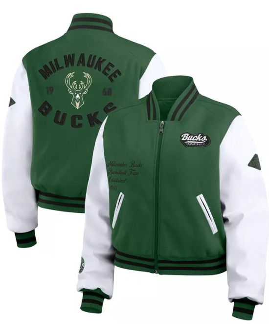Milwaukee Bucks Green White Varsity Full-Zip Jacket Milwaukee Bucks Green White Varsity Full-Zip Jacket