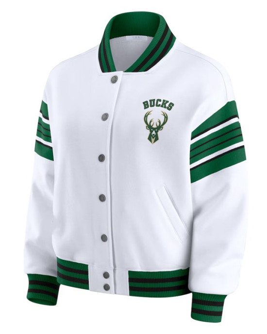 Milwaukee Bucks Snap Front White Fleece Jacket