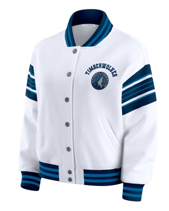 Minnesota Timberwolves Snap Front White Fleece Jacket