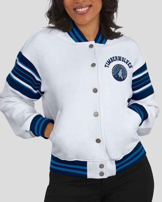 Minnesota Timberwolves Snap Front White Fleece Jacket