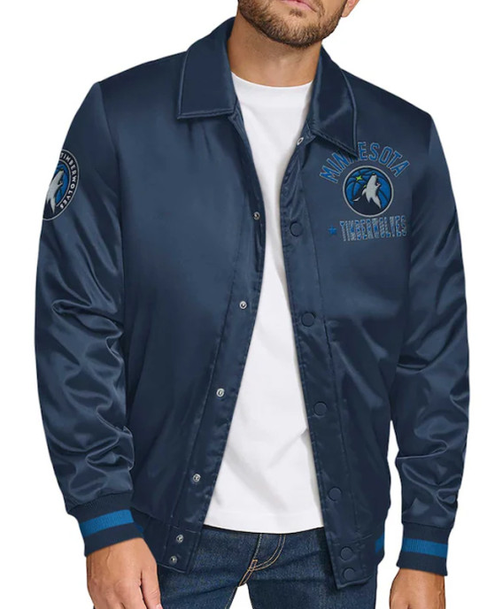 Minnesota Timberwolves Stitch Applique Navy Satin Jacket Minnesota Timberwolves Stitch Applique Navy Satin Jacket