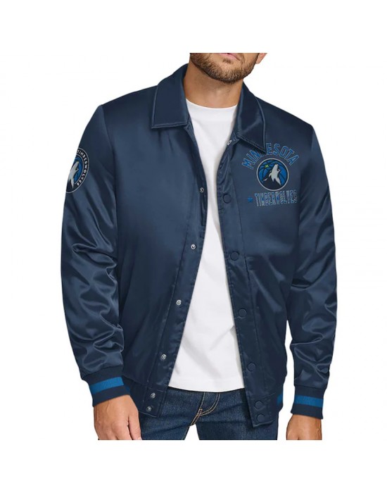 Minnesota Timberwolves Stitch Applique Navy Satin Jacket
