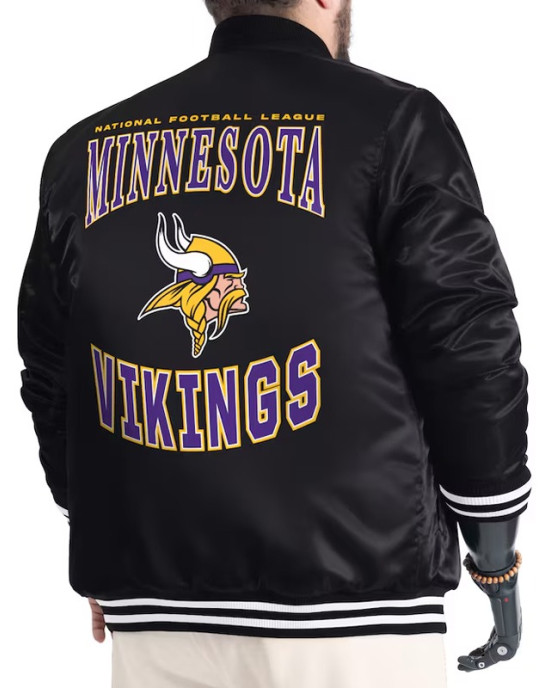 Minnesota Vikings Adaptive Team Graphic Varsity Satin Jacket