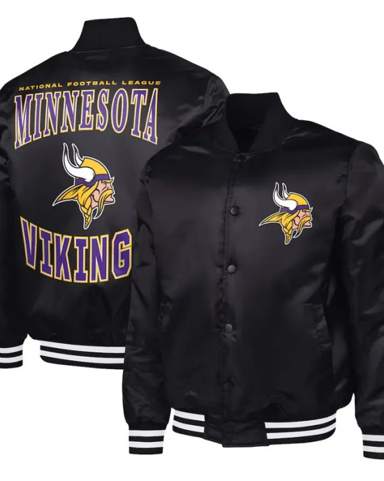 Minnesota Vikings Adaptive Team Graphic Varsity Satin Jacket
