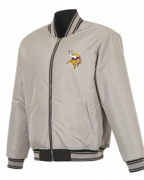 Minnesota Vikings Black/Gray Full-Zip Reversible Flight Jacket Minnesota Vikings Black/Gray Full-Zip Reversible Flight Jacket
