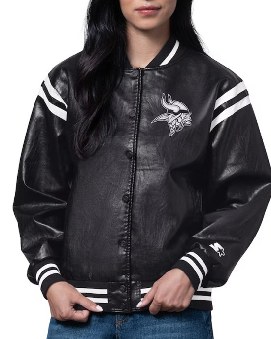 Minnesota Vikings High Heat Vegan Black Varsity Leather Jacket