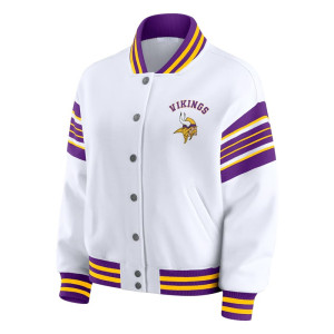 Minnesota Vikings Snap Front White Fleece Jacket