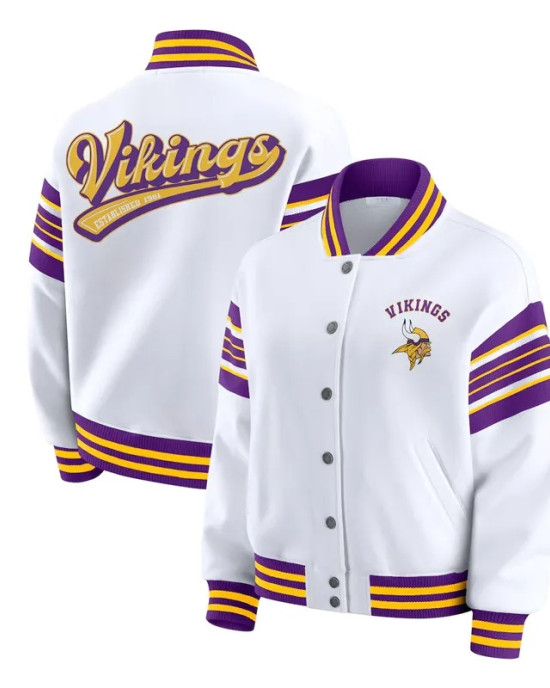 Minnesota Vikings Snap Front White Fleece Jacket