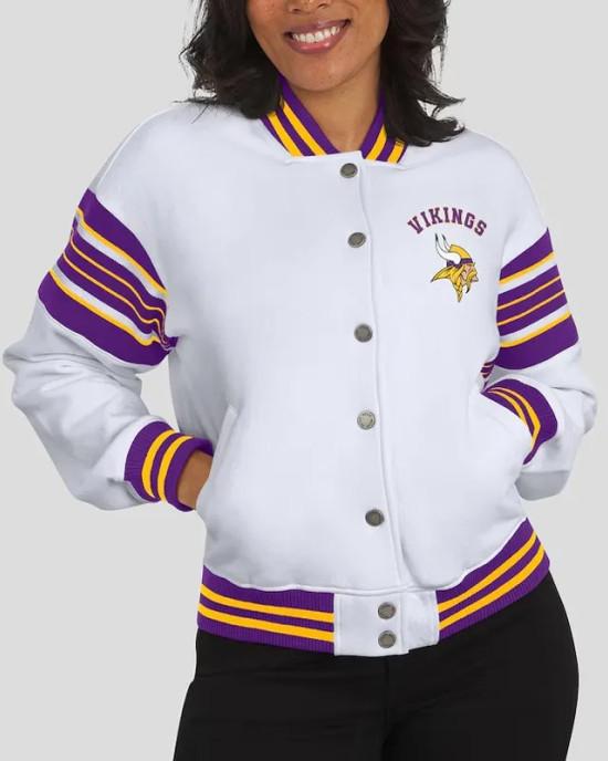 Minnesota Vikings Snap Front White Fleece Jacket
